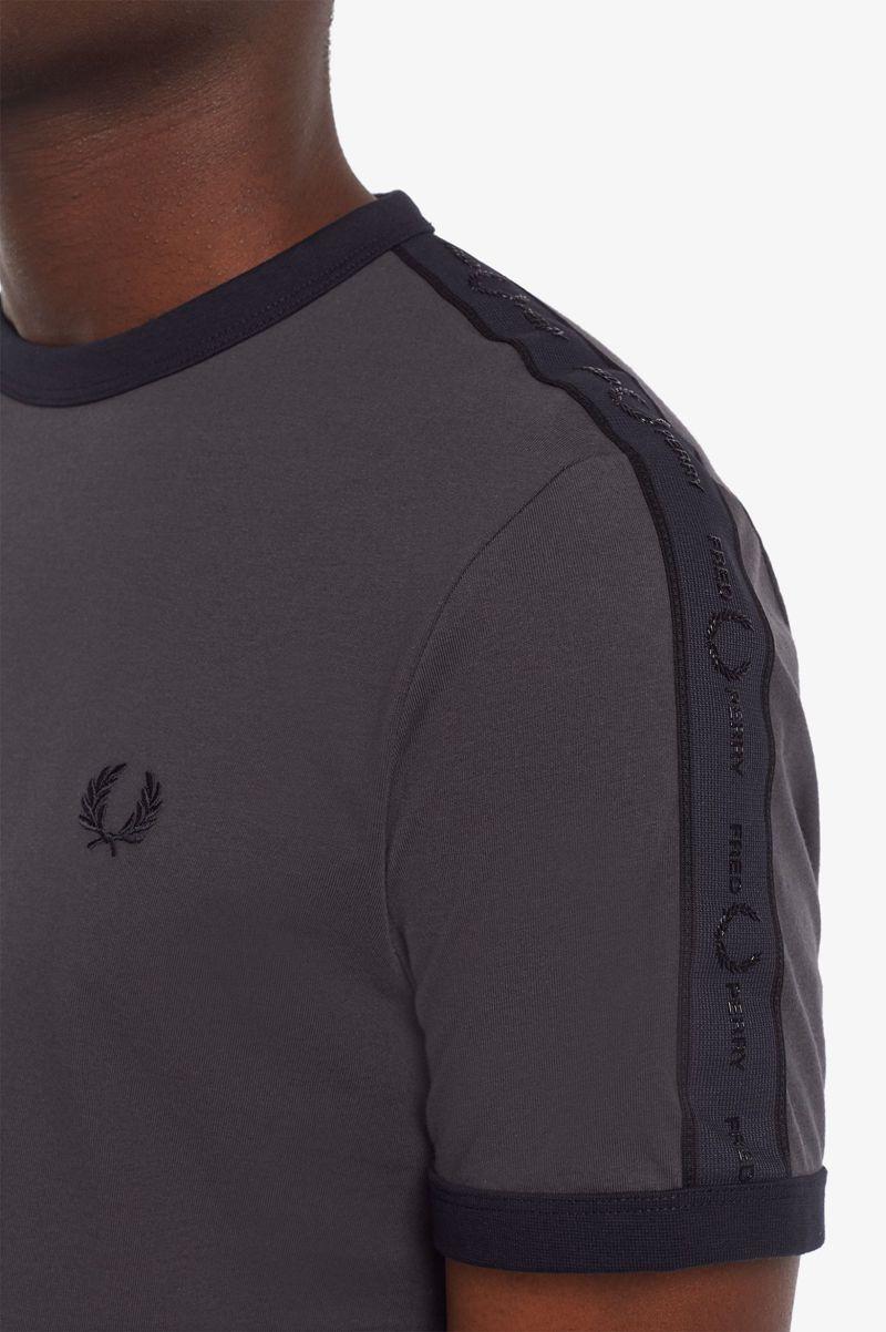 Black Fred Perry Tonal Tape Ringer Men's T Shirts | PH 1790LISH